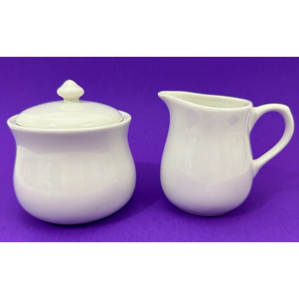 Solid White Creamer & Sugar Bowl with Lid by Gibson Housewares